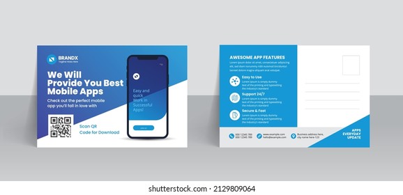 Mobile app promotion postcard template with creative layout