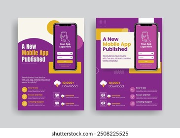 Mobile App Promotion Print Flyer oder Poster Set, Handy Reparatur Flyer, Mobile App Development Flyer, Software Promotion Flyer mit 3D Smartphone Illustration