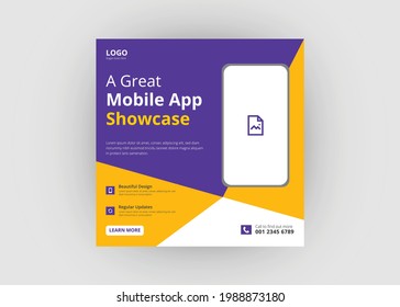 Mobile app promotion social media post template. Mobile app flyer poster leaflet template.