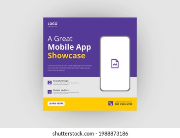 Mobile app promotion social media post template. Mobile app flyer poster leaflet template.