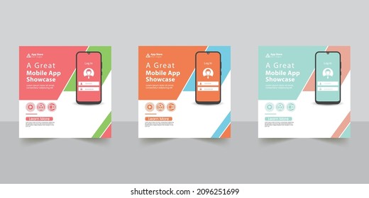 Mobile app promotion social media post banner template
