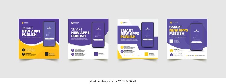 Mobile app promotion social media post and web banner template. Editable creative business marketing website ad design - Shutterstock ID 2103740978
