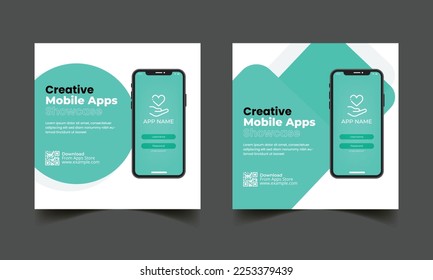 Mobile app promotion social media post and web banner template