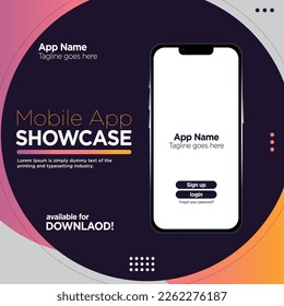 Mobile app promotion social media post and web banner template. Editable creative business marketing ad design