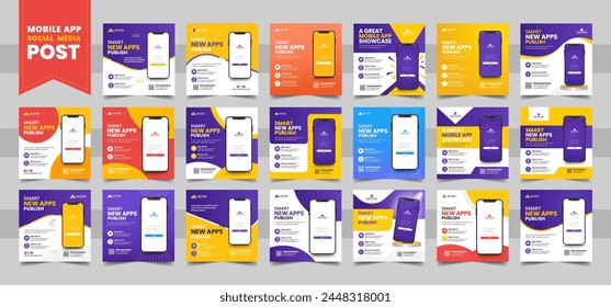 Mobile App Promotion Social Media Post Banner Template. Mega Collection of 20 Social Media Post Design Template