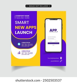 Promoción de App móviles Publicación en redes sociales y Plantilla de Anuncio de Web
