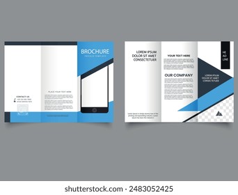 Mobile app promotion trifold business brochure template. Corporate business trifold brochure template