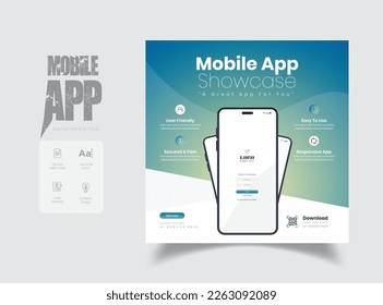 Mobile app promotional social media post, app web banner design