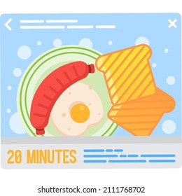 Mobile app with recipe for easy cooking vector icon. Step by step cooking video tutorial or simple instruction on smartphone. Breakfast food preparation manual on internet