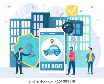 Mobile app for renting a car in your smartphone. Rent a car in a big city. The car rental agent offers suitable options online.