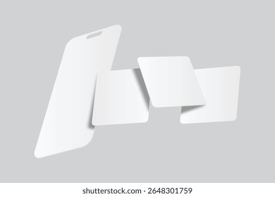 Mobile app screen and Social media post mockup template design floating isolated on background. Ideas for portfolios, client presentations, and social media strategies, carousel stories feed. Vector
