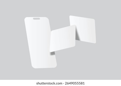 Mobile app screen and Social media post mockup template design floating isolated on background. Ideas for portfolios, client presentations, and social media strategies, carousel stories feed. Vector
