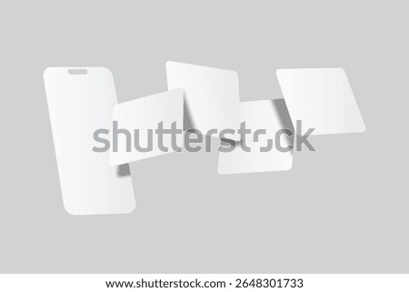 Mobile app screen and Social media post mockup template design floating isolated on background. Ideas for portfolios, client presentations, and social media strategies, carousel stories feed. Vector
