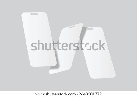 Mobile app screen social media mockup template design floating isolated on background. Ideas for portfolios, client presentations, and social media strategies, carousel stories feed. Vector

