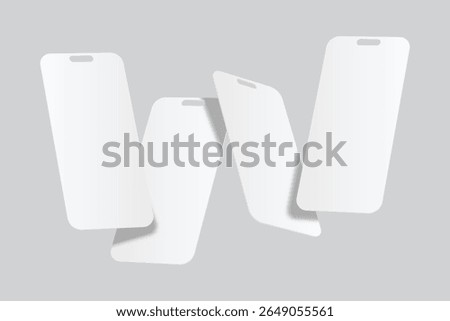 Mobile app screen social media mockup template design floating isolated on background. Ideas for portfolios, client presentations, and social media strategies, carousel stories feed. Vector