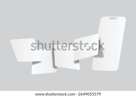 Mobile app screen and Social media post mockup template design floating isolated on background. Ideas for portfolios, client presentations, and social media strategies, carousel stories feed. Vector