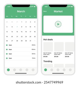 Mobile App Screens - Calendar and Store