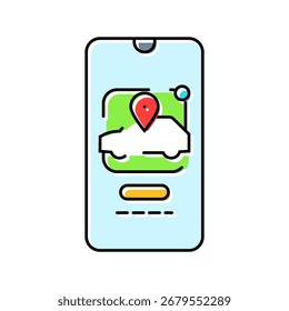 App móvil que comparte el coche Compartir el Vector del icono del color del servicio. App móvil que comparte el signo del servicio de coche Compartir