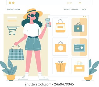 mobile app shopping girl digital shopping cart