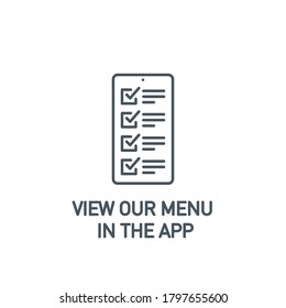 mobile app single icon online order and food delivery banner isolated on white. outline app symbol menu, check list, done, hand. Quality element application menu on smartphone with editable Stroke