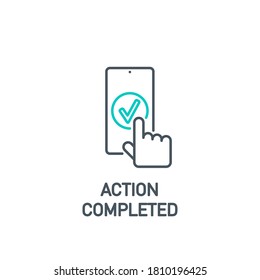 mobile app single icon online order and food delivery banner isolated on white. outline app symbol done, action completed with hand. Quality element application menu on smartphone with editable Stroke