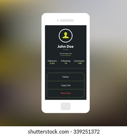 Mobile app single screen ui kit. Profile user screen personal information screen.