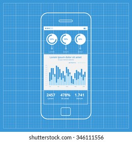Mobile app single screen ui kit. Statistics dashboard piechart information screen