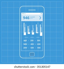 Mobile app single screen ui kit. Statistics dashboard piechart information screen