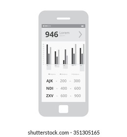Mobile app single screen ui kit. Statistics dashboard piechart information screen