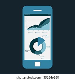 Mobile app single screen ui kit. Statistics dashboard piechart information screen