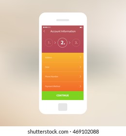 Mobile app single screen ui kit.  Account information screen.