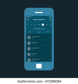 Mobile app single screen ui kit. Agenda planner screen.