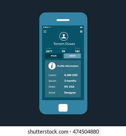 Mobile App Single Screen Ui Kit. User Profile Screen.