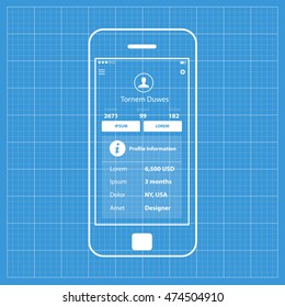 Mobile app single screen ui kit. User profile screen.