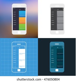 Mobile app single screen ui kit. Sidebar menu screen.