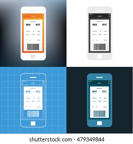 Mobile app single screen ui kit. Boarding pass screen.