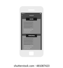Mobile app single screen ui kit. To do list memo screen.