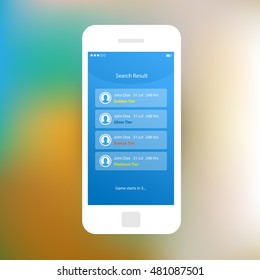 Mobile app single screen ui kit. Search results screen.