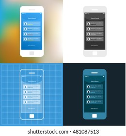 Mobile app single screen ui kit. Search results screen.