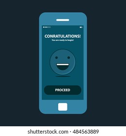 Mobile app single screen ui kit. Congratulations screen.