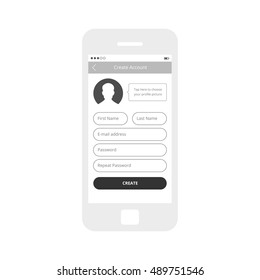 Mobile app single screen ui kit. Create account screen.