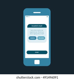 Mobile app single screen ui kit. Invalid Email screen.