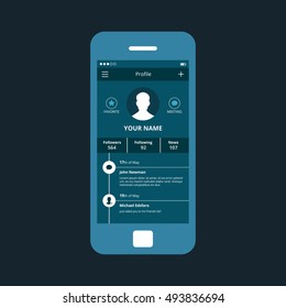 Mobile App Single Screen Ui Kit. User Profile Screen.