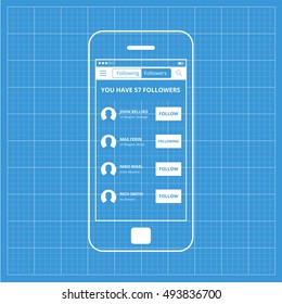 Mobile app single screen ui kit. User Followers screen.