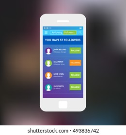 Mobile app single screen ui kit. User Followers screen.