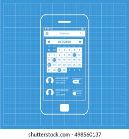 Mobile app single screen ui kit. Calendar october screen.