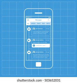 Mobile app single screen ui kit. Messages box screen.