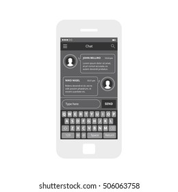 Mobile app single screen ui kit. Chat message screen.