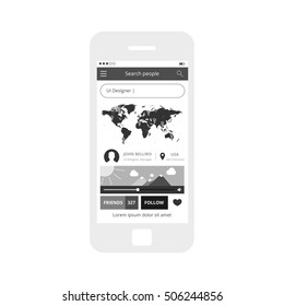 Mobile app single screen ui kit. Search people screen.