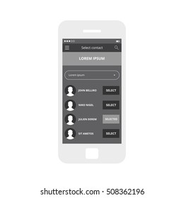 Mobile app single screen ui kit. Select contact screen.